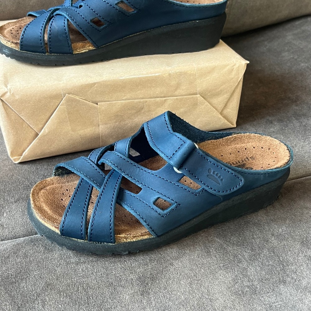 Spring Step Comfort Sandals Women's EU 37 / US 6.5–7 Navy Blue Leather Wedge - Picture 2 of 6